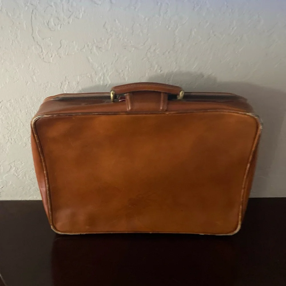 Vintage Brown Leather Suitcase Madmen Briefcase Travel Luggage Retro Midcentury